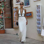 Women's White Halter Backless Knit Midi Dress