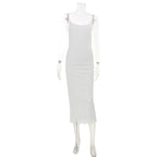 White sling dress on mannequin, spaghetti straps, lace hem