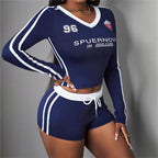 Slim Fit Sexy Stretch Printed Sports V neck Long Sleeve Top