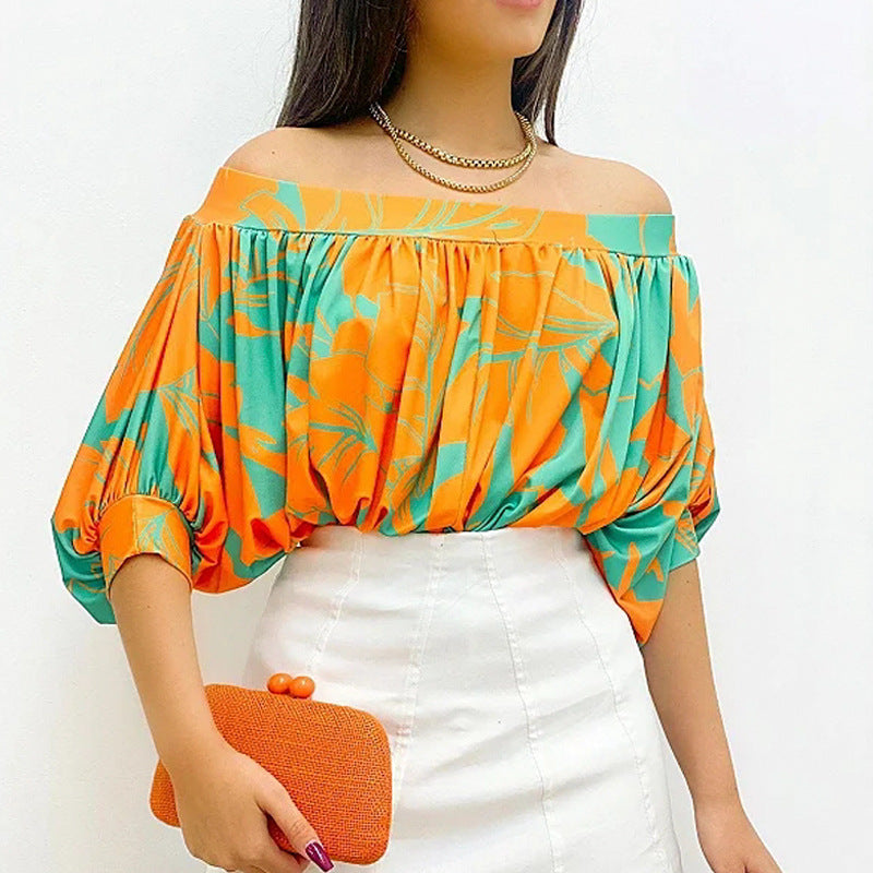 Women's Summer Women Off Shoulder Off Neck Loose Top Batwing Sleeve Short Sleeve Top