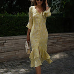 Asymmetric Floral V-Neck Dress