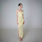 Women Yellow Gallus Dress Cinched Slimming Maxi Dress