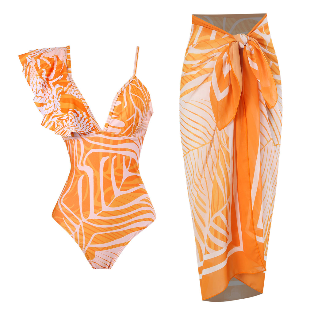 Shoulder Chiffon One-piece Swimwear