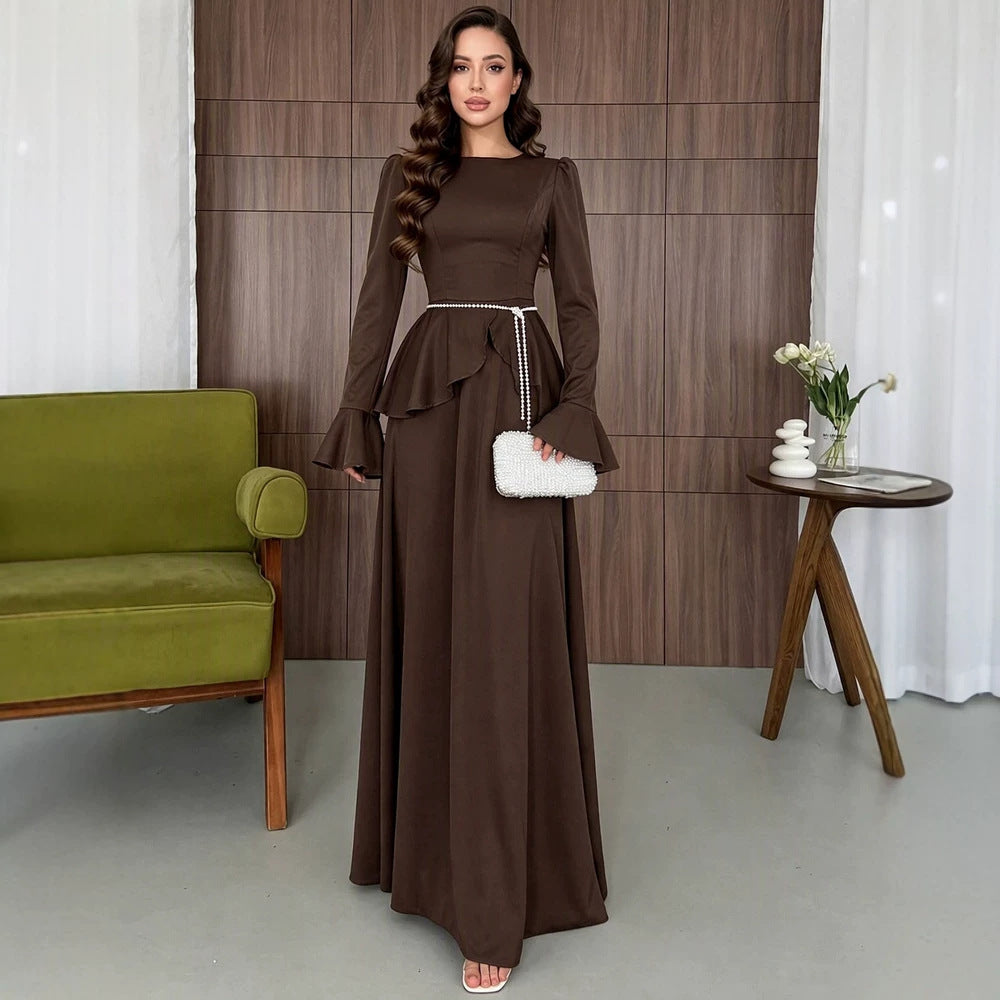 Women's Autumn Ladies Ruffled Flared Sleeve Elegant Maxi Dress