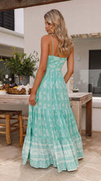 Women's Summer Women Printed Wear Strap Long Backless Stitching Big Swing Dress