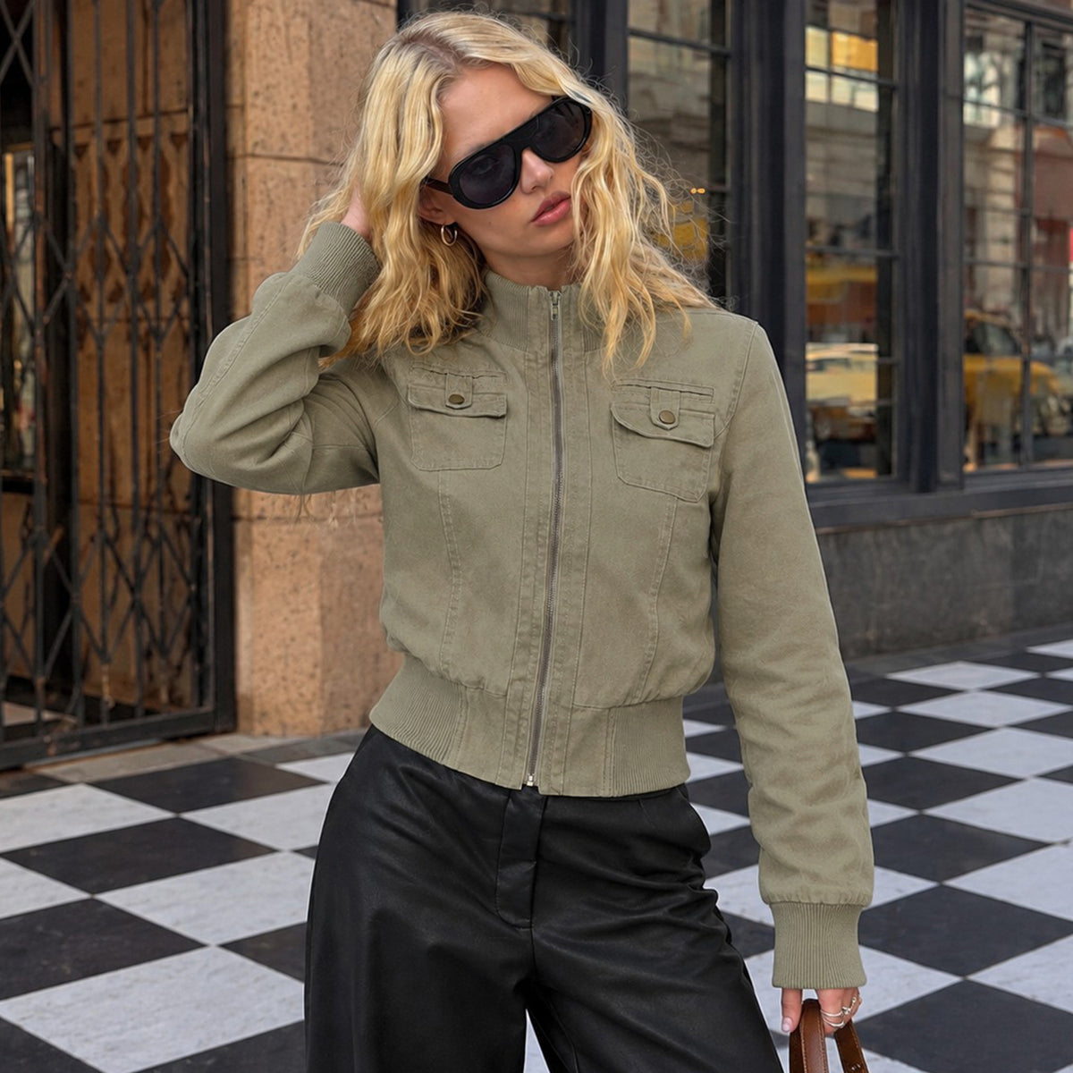 Women's Multi-Pocket Stand Collar Utility Jacket