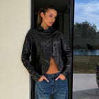 Women's Faux Leather Double-Breasted Moto Jacket
