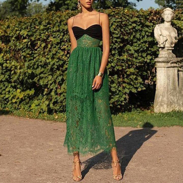 Women's Sweetheart Lace Patchwork Maxi Dress