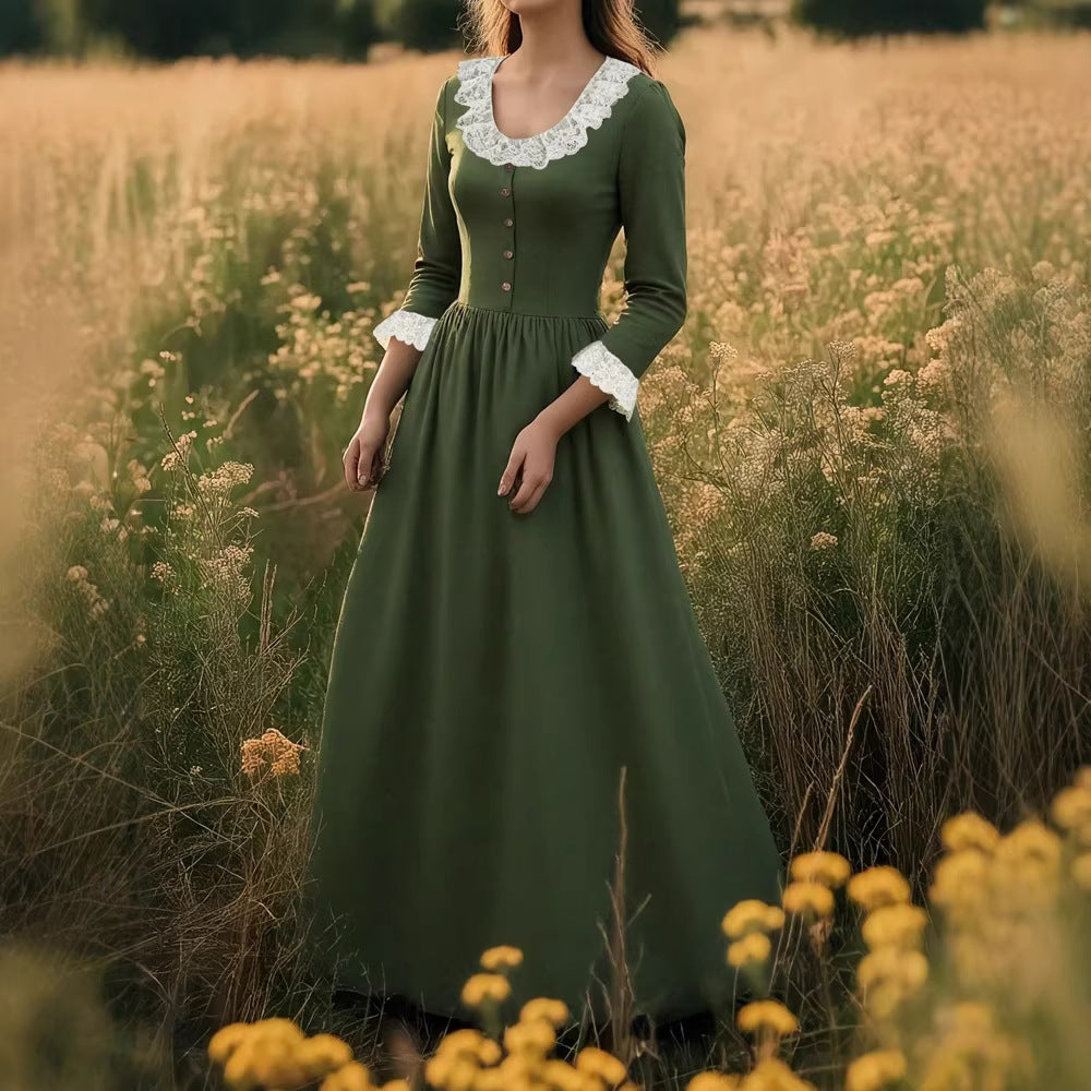 Women's Women's's Spring Autumn Ladies Casual Retro Renaissance Elegant Maxi Dress