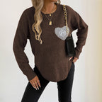 Women Floral Fleece Top Women Clothing Hollow Out Cutout Lace Pocket Stitching Crew Neck Pullover Sweater