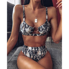 Snakeskin print bikini set with underwire bra and high-leg briefs