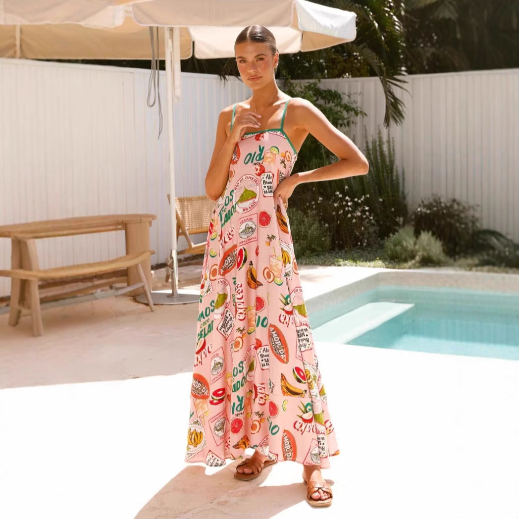 Printed Spaghetti-Strap Maxi Dress