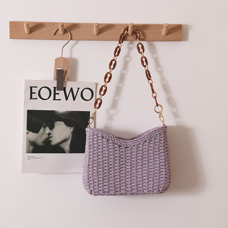 Women's Purple Straw Shoulder Bag