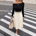 Autumn Winter Skirt Gentle Knitted Plaid Stitching HW A