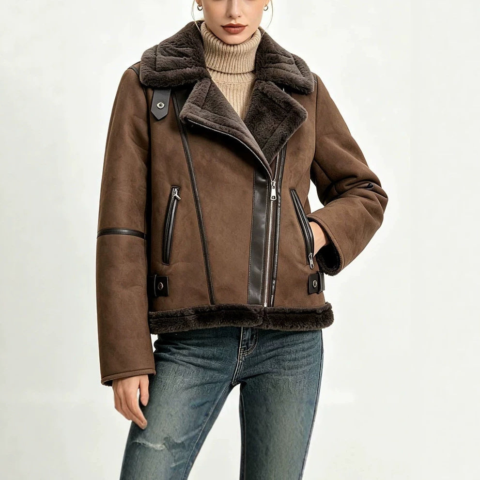 Women Winter Coat Fur And Thick Suede Lamb Fur Short Jacket Jacket