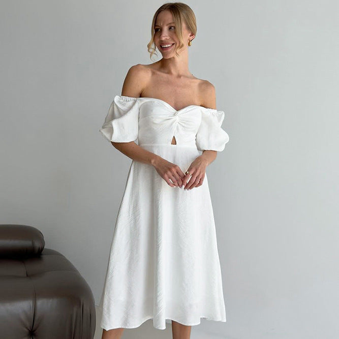 Square-Neck Puff-Sleeve A-Line Dress