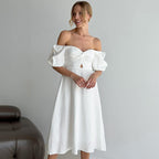 Square-Neck Puff-Sleeve A-Line Dress