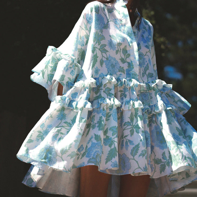 Dress Small Collared Ruffled Printed Pettidress