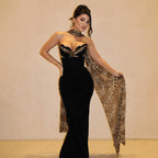 Women's Black Leopard-Print Velvet Tube Dress