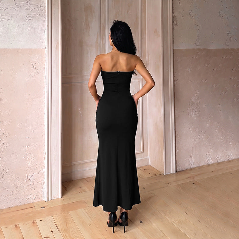 Women's Lace Tube Top Stitching Printing Sleeveless Cold Dress