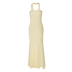 Women Clothing Summer Tube Top Slit Slim Fitting Solid Color Dress