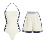 White Spaghetti Strap Halter One-Piece Suit