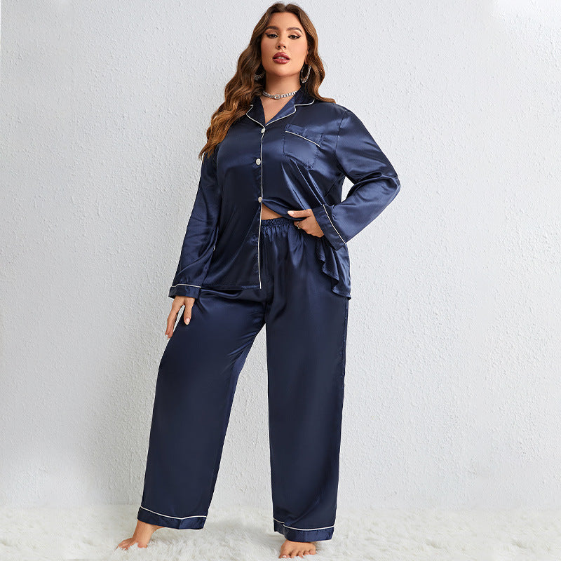 Women's Plus Size Long Sleeve Silk Pajama Set