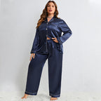 Women's Plus Size Long Sleeve Silk Pajama Set