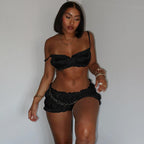 Women's 's Ruffle Crop Top & Shorts Two-Piece Set