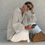 Simple Loose Fitting Shirt Polo Collar Long