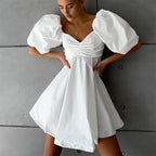 Off-Neck Puff-Sleeve A-Line Dress