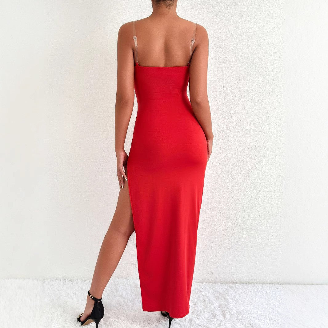 V-Neck Backless Split Maxi Dress