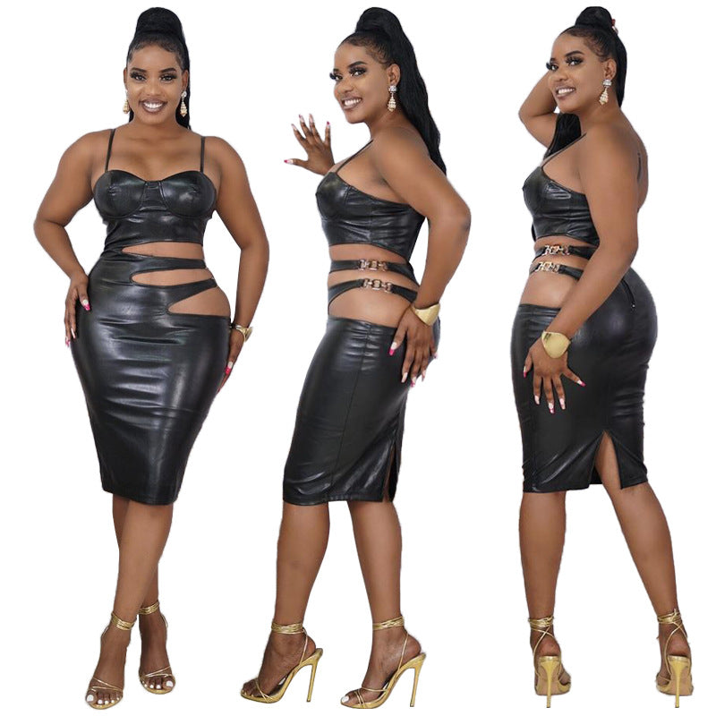 Women's Faux-Leather Cutout Sleeveless Sheath Dress