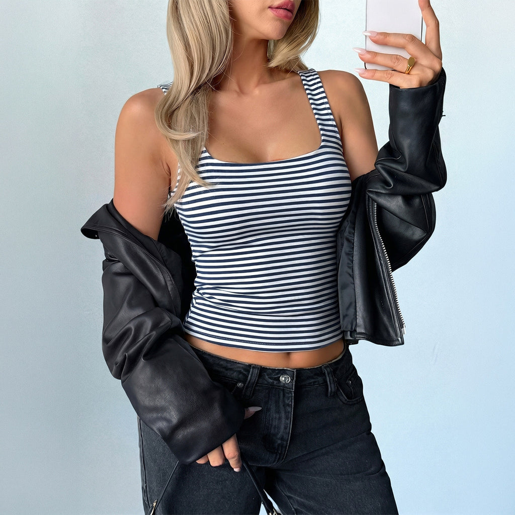 Women Clothing Summer Sexy Elastic Knitted Square Collar Top