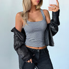 Women Clothing Summer Sexy Elastic Knitted Square Collar Top