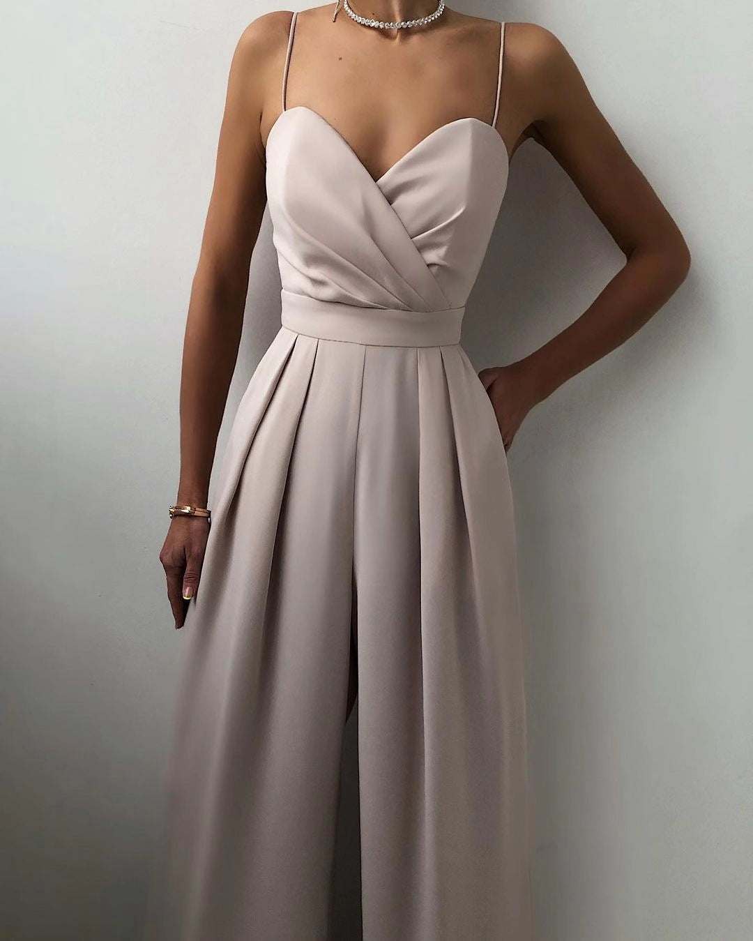 Strappy Waist Straight Mop Floor Minimalist Jumpsuit Spring Summer