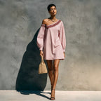Women's Striped One-Shoulder Embroidered Mini Dress