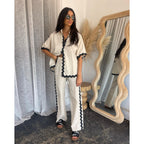 Women's Lace-Trim Button-Front Two-Piece Pajama Pajama Set