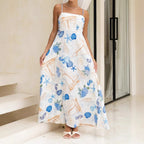 Women's Summer Vacation Nautical Print Casual Sling Maxi Dress
