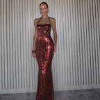 Women's Halter Backless Sequin Maxi Dress