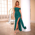 Off-Shoulder High-Slit Party Dress