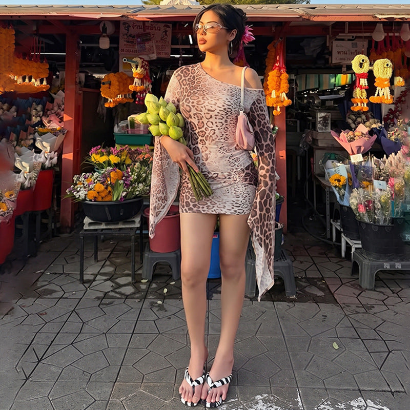 Women's Leopard One-Shoulder Mini Dress