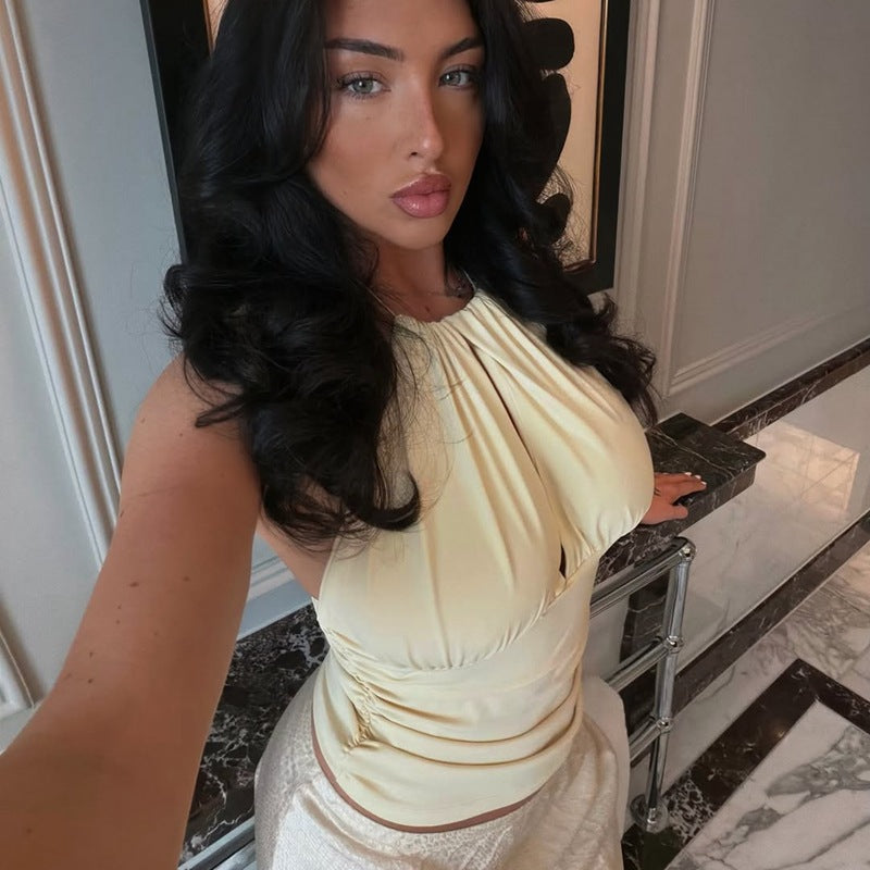 Women Clothing Summer Sexy Solid Color Halter Strap