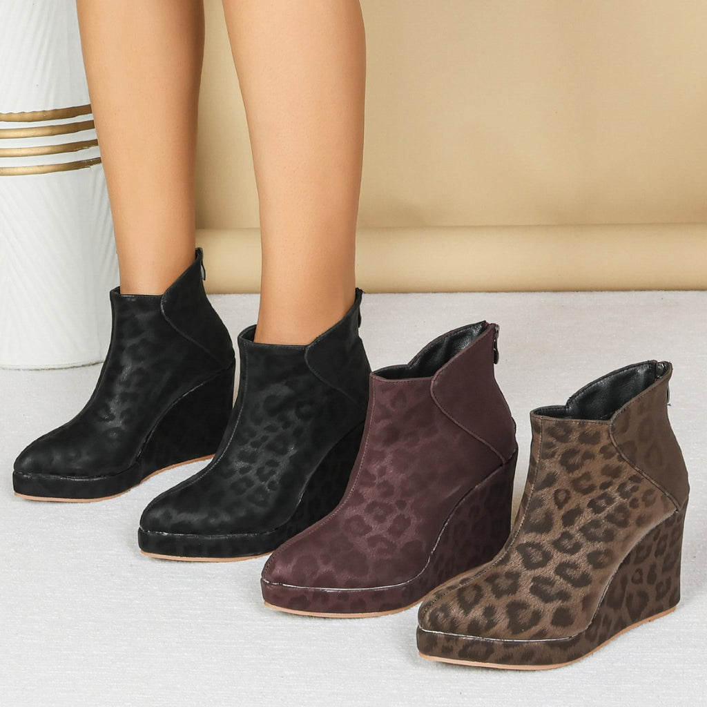Women's Wedge Platform Western Winter Mid Heel Back Zipper Women Ankle Boots