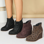 Women's Wedge Platform Western Winter Mid Heel Back Zipper Women Ankle Boots