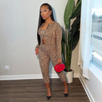 Leopard-Print Cardigan, Vest and Pants Two-Piece Set