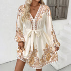 Ethnic Paisley Print V-Neck Dress