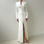 V-Neck Long-Sleeve Split Maxi Dress