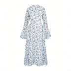 Women's Printed Lace-Up Waist Maxi Dress