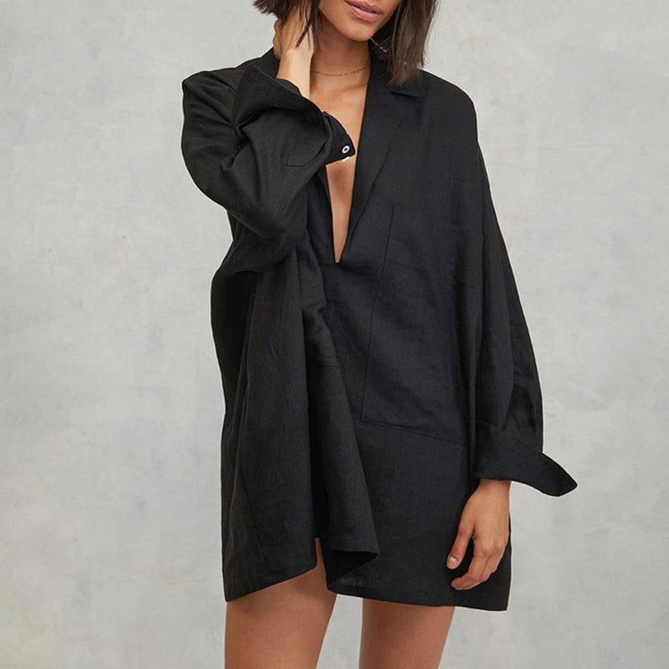 Long Sleeved Pocket Shirt Dress Arrival Collared
